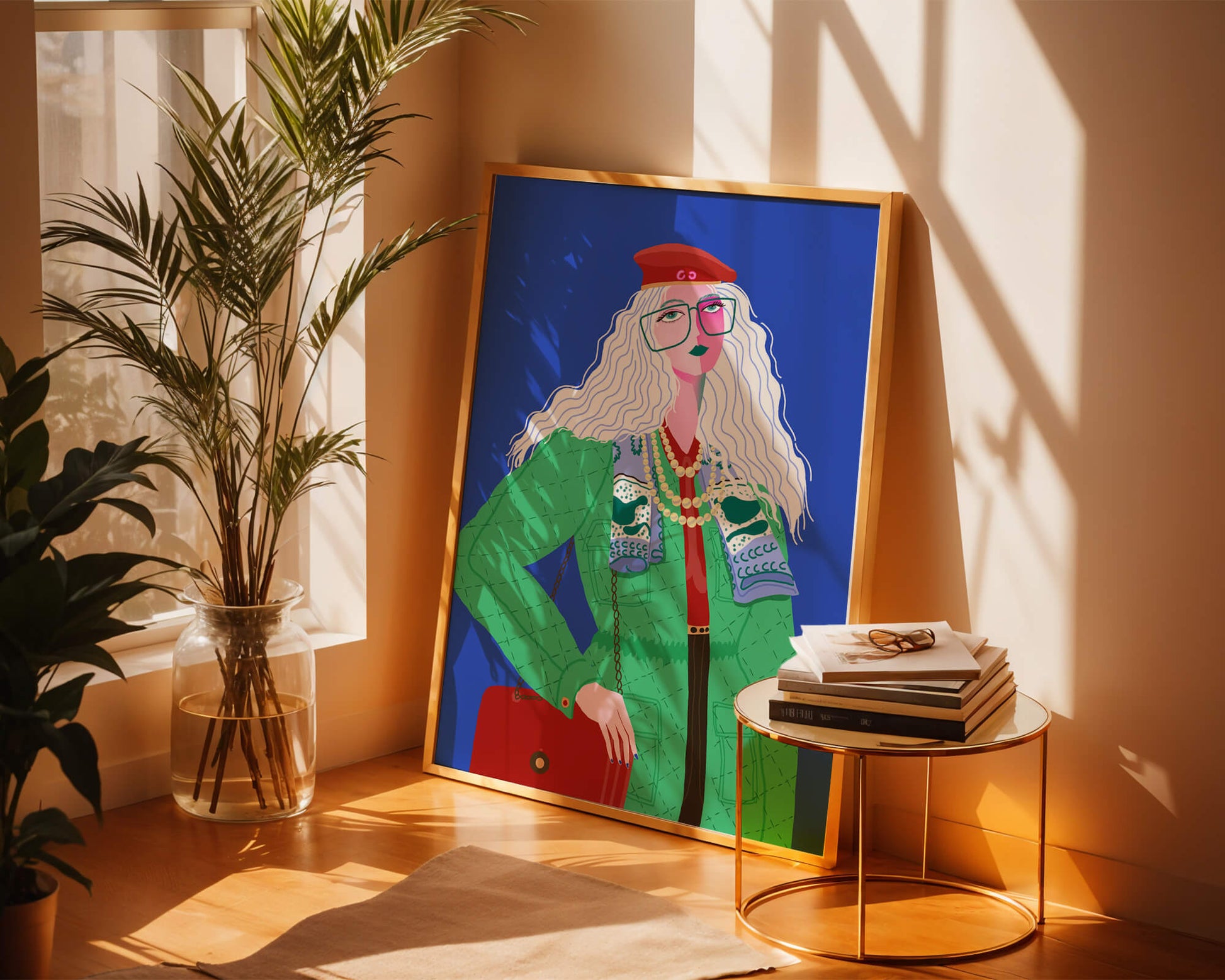 Colorful fashion illustration with striking accessories and vibrant style