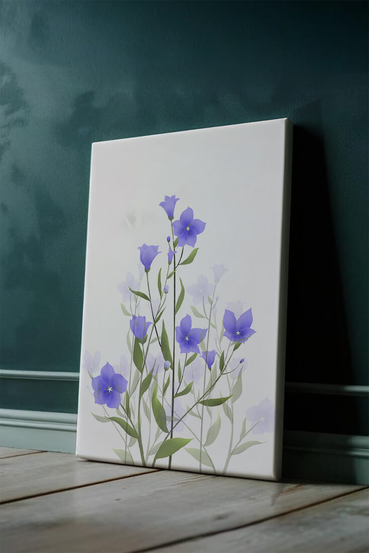Elegant pastel blue flowers with green leaves on a white background