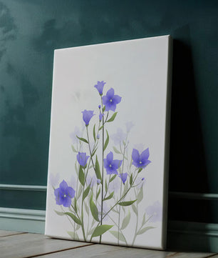Elegant pastel blue flowers with green leaves on a white background