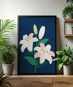 Elegante Lilien auf dunklem Blau
