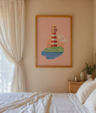 Ilustración encantadora de un faro con un entorno costero tranquilo