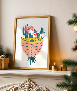 Flamingo with Cacti in Pineapple Vase Illustration