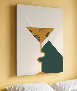 Cocktail Glass with Decorative Floral Design in Minimalist Art Style