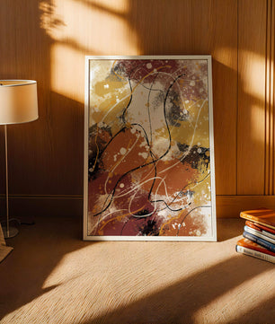 Pieza de arte abstracto colorida con trazos y salpicaduras audaces