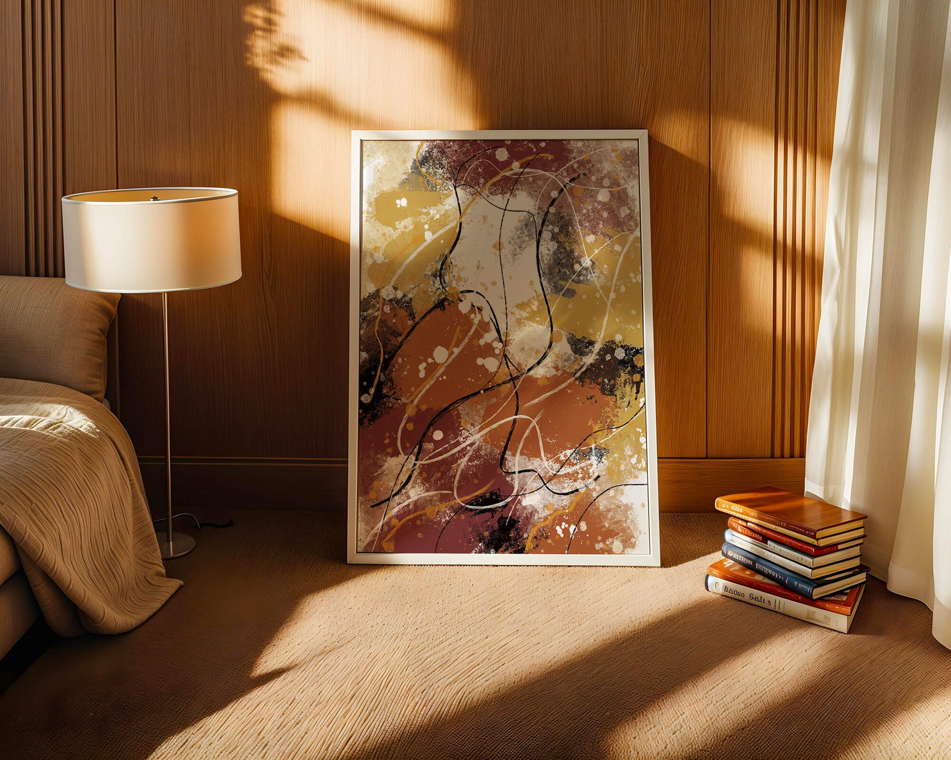 Pieza de arte abstracto colorida con trazos y salpicaduras audaces
