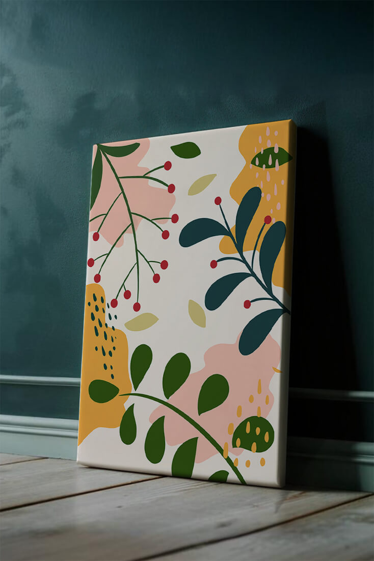 Abstract Floral Pattern with Bold Colors and Geometric Shapes