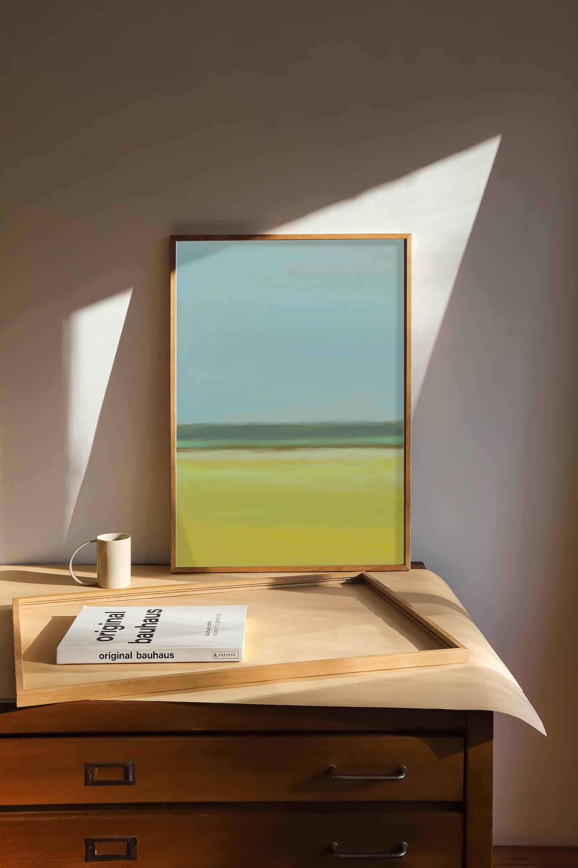 Paisaje abstracto con horizonte azul y amarillo