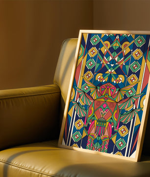 Obra de arte abstracta geométrica colorida con patrones simétricos