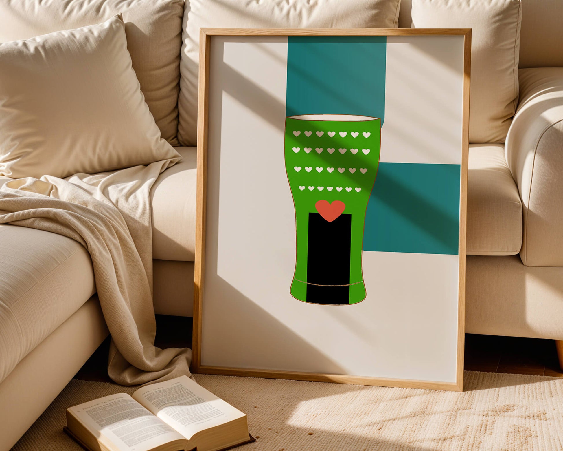 Green vase with heart pattern and minimalistic design