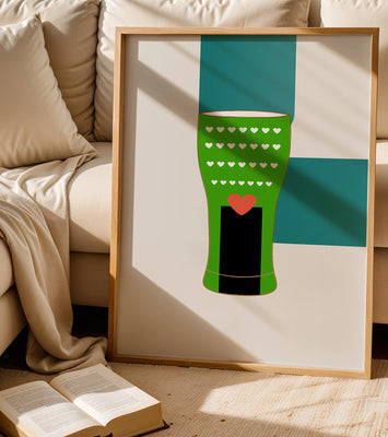 Green vase with heart pattern and minimalistic design