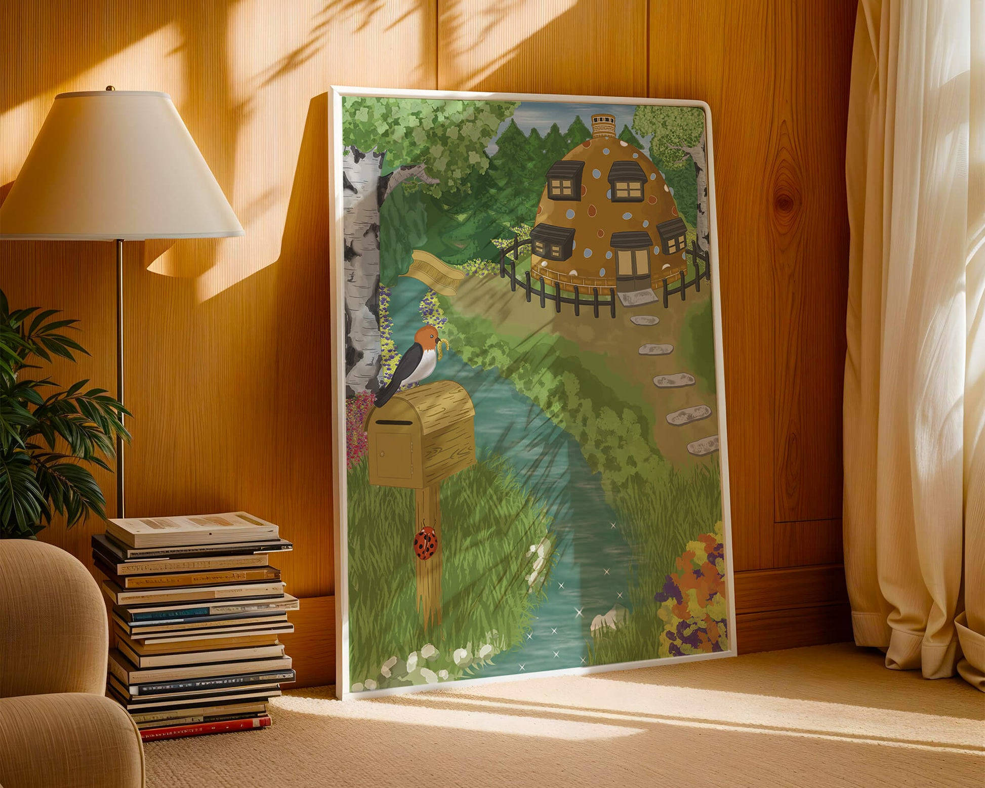 Paysage charmant avec une maison unique et un jardin luxuriant