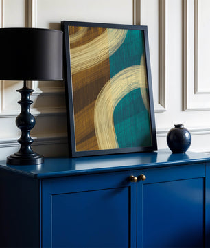 Abstract art with flowing brushstrokes and textured color contrast