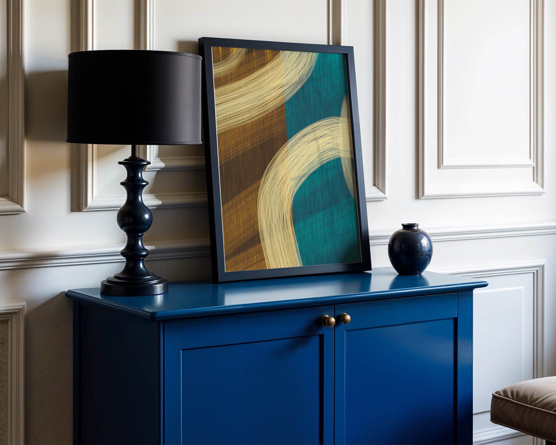 Abstract art with flowing brushstrokes and textured color contrast