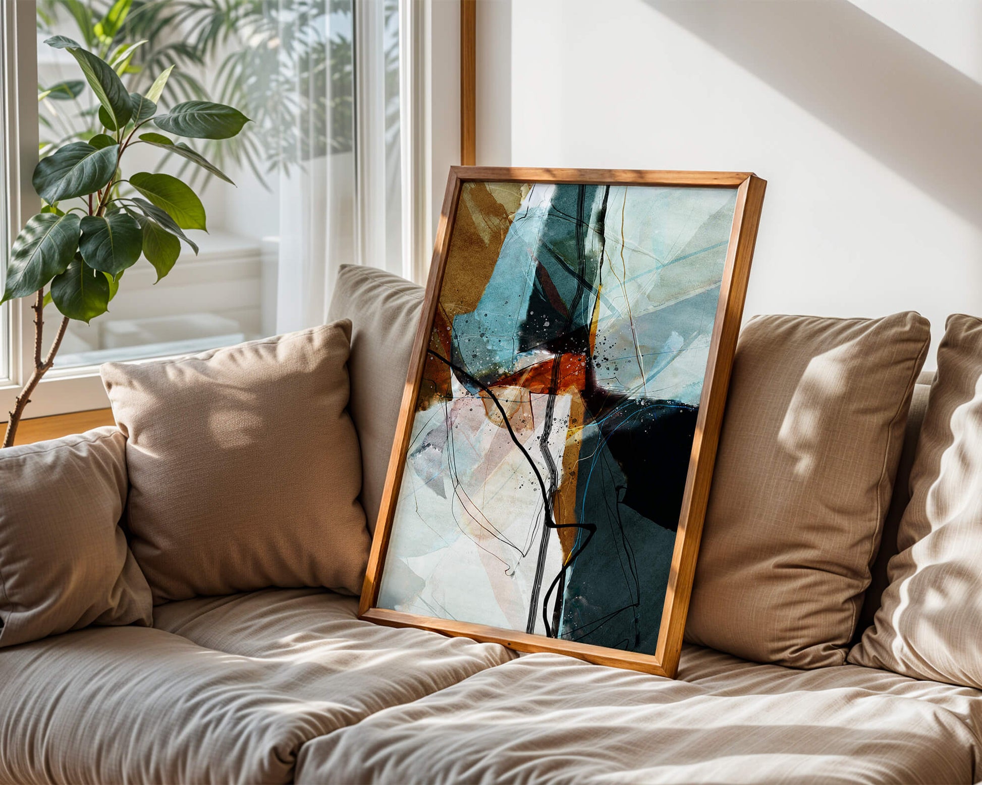 Abstract watercolor artwork with dynamic lines and colors