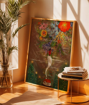 Charming illustration of floral fantasy scene