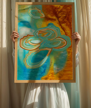 Abstract vibrant swirls in blue and orange colors