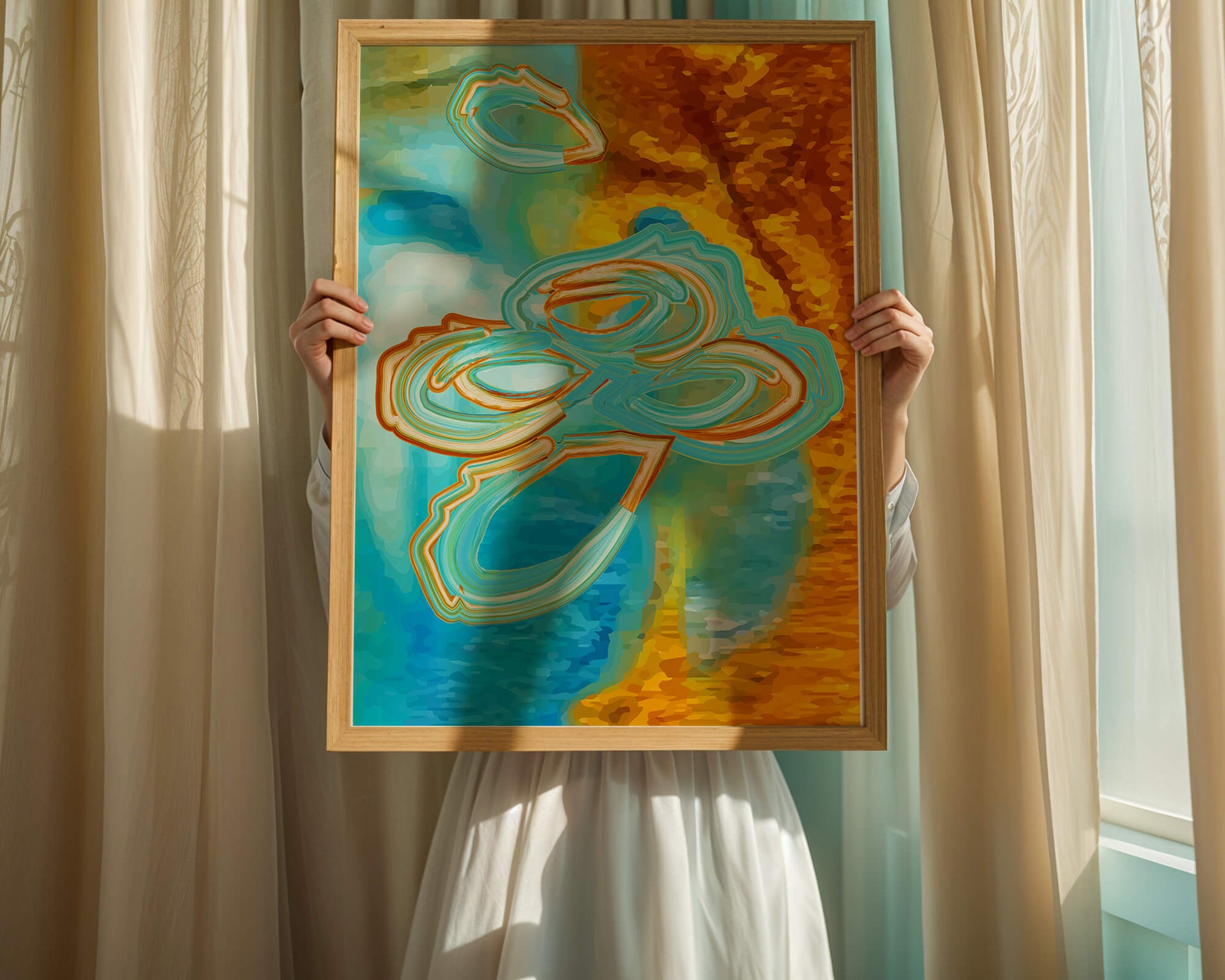 Abstract vibrant swirls in blue and orange colors