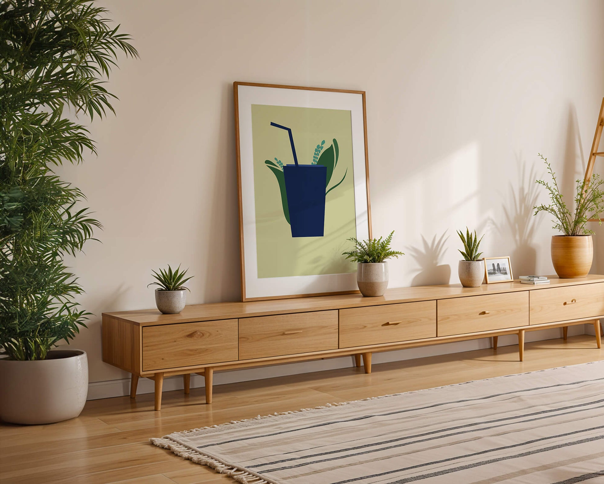 Modern cafe drink illustration with botanical elements