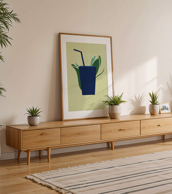 Modern cafe drink illustration with botanical elements