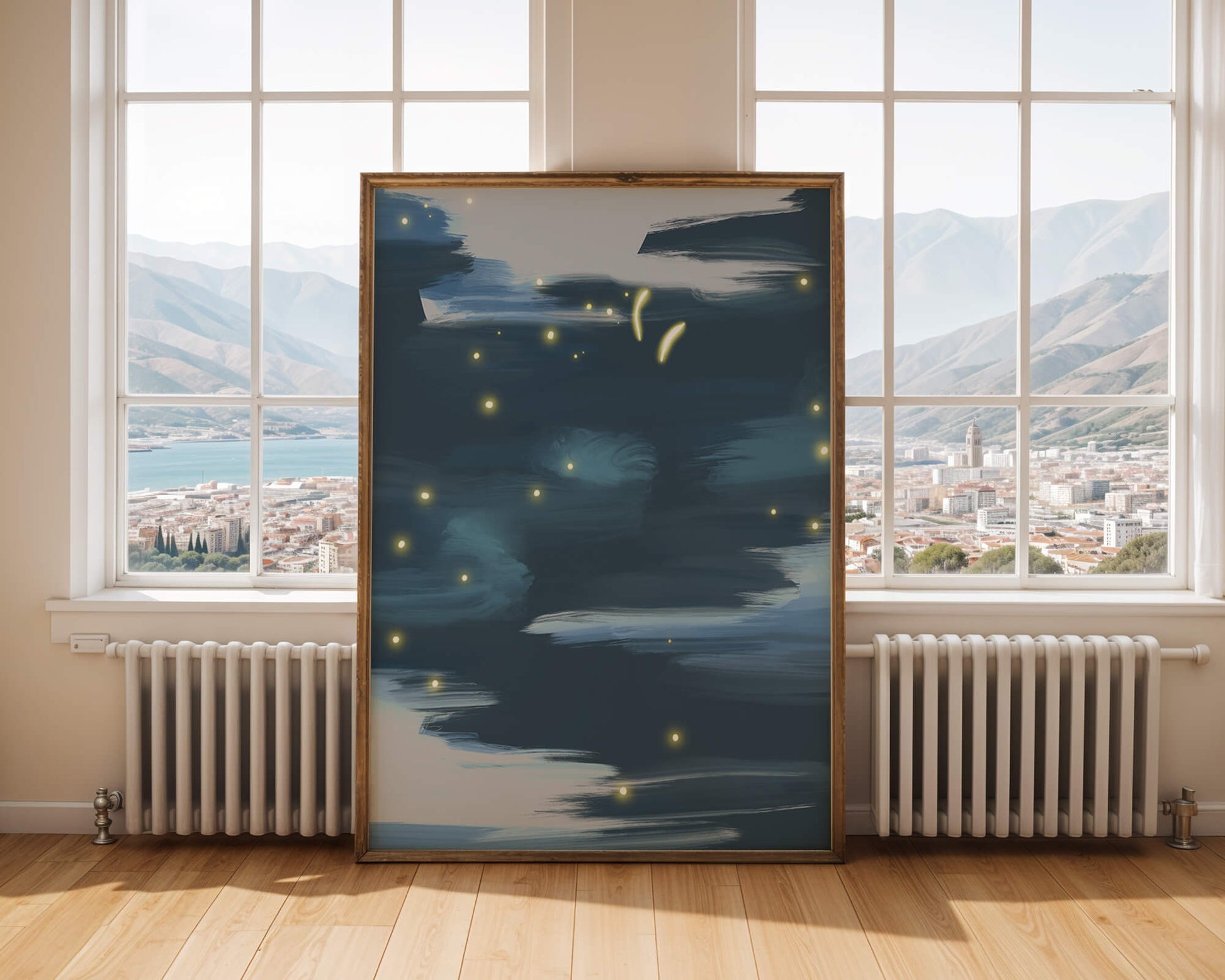 Ciel nocturne abstrait avec lucioles lumineuses