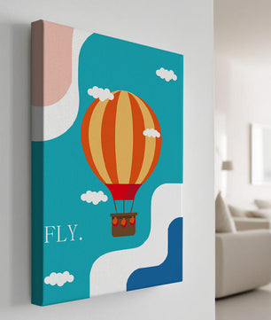 Bunte Heißluftballon-Illustration mit Wolken und abstrakten Formen