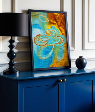 Abstract vibrant swirls in blue and orange colors