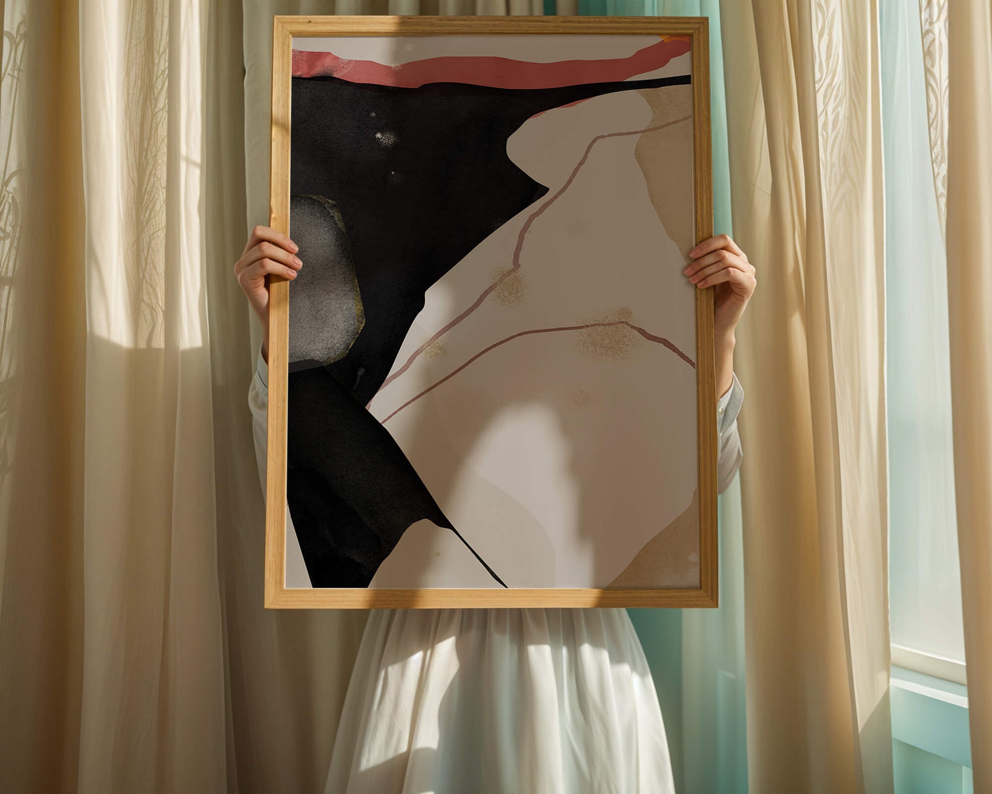 Abstract Composition with Bold Black and Subtle Gold Accents