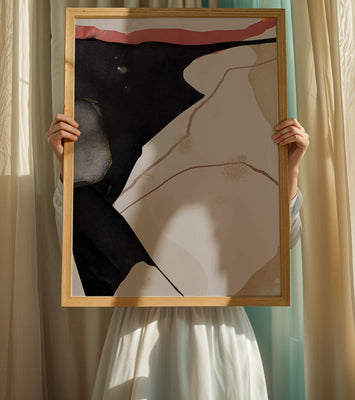 Abstract Composition with Bold Black and Subtle Gold Accents