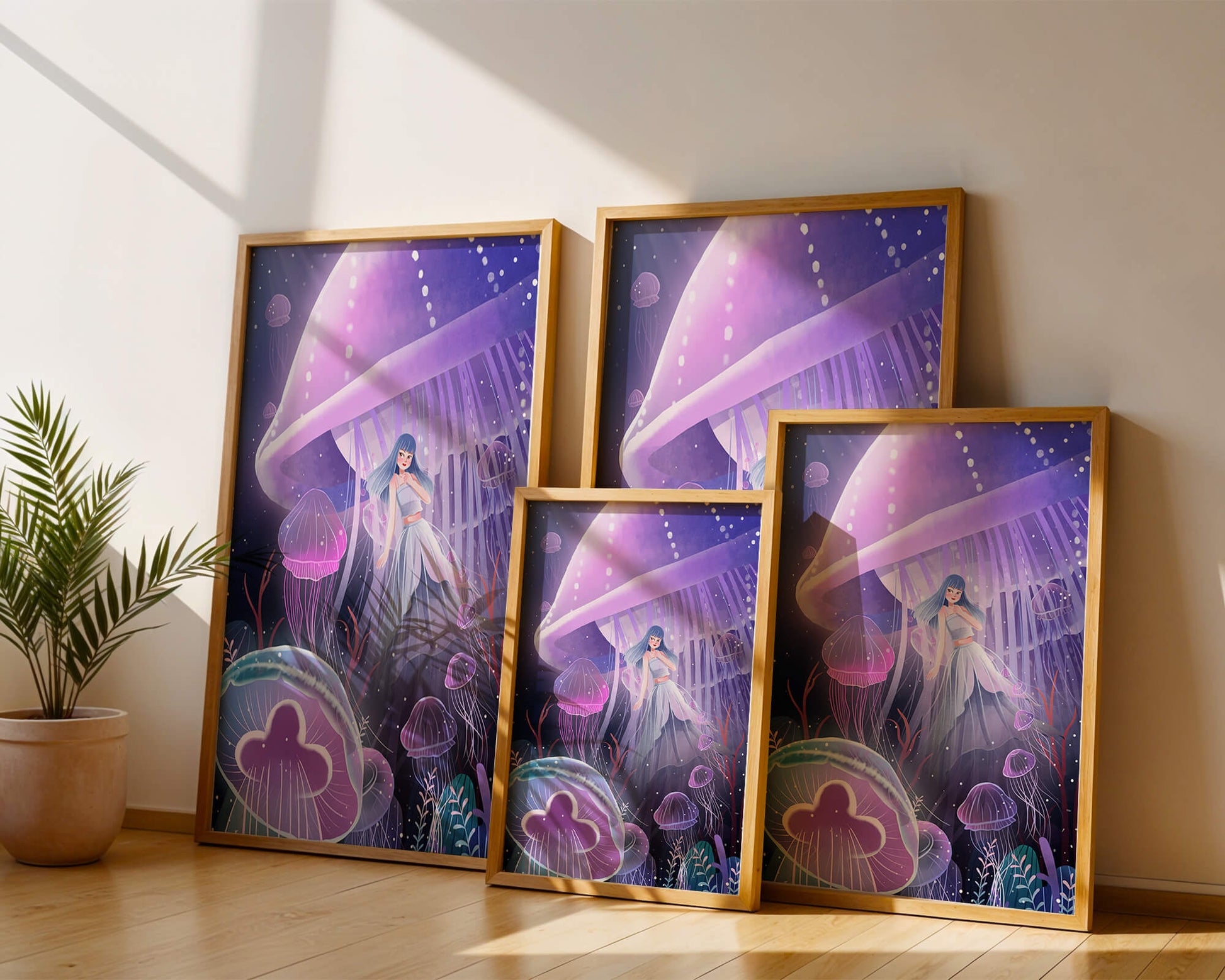 Underwater Fantasy Scene with Jellyfish and Girl