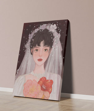 Elegant bridal portrait with floral crown and veil