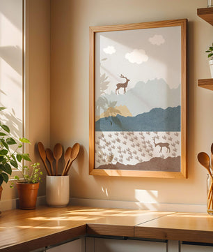 Majestic Deer and Mountain Landscape in Minimalist Style - Mi tienda