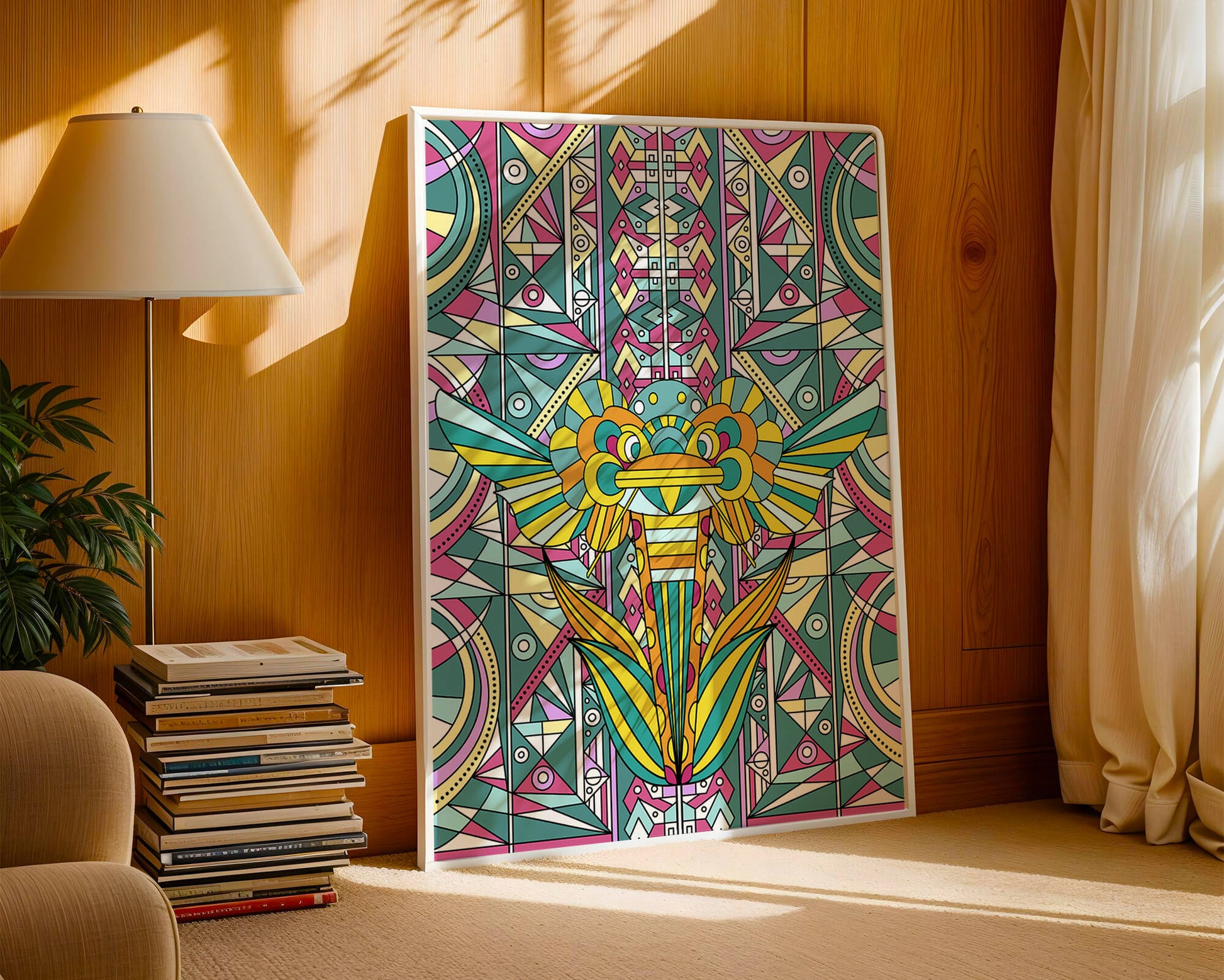 Elefante geométrico abstracto con colores vibrantes