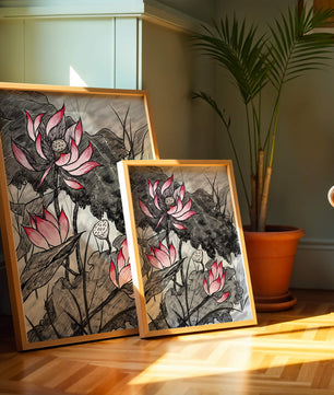 Illustration complexe de fleurs de lotus roses avec des feuilles
