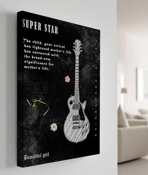 Ilustración de guitarra en blanco y negro artística con texto conmovedor