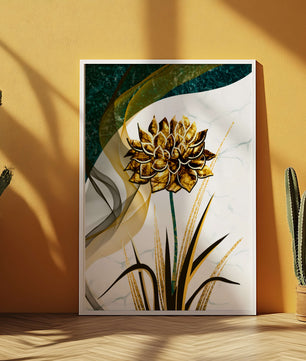 Golden flower artwork with abstract background for contemporary decor