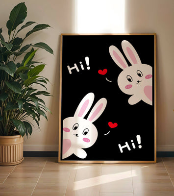 Charming bunny illustration with hearts on black background