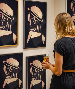 Stylized Portrait of a Woman in a Hat with Geometric Elements - Mi tienda