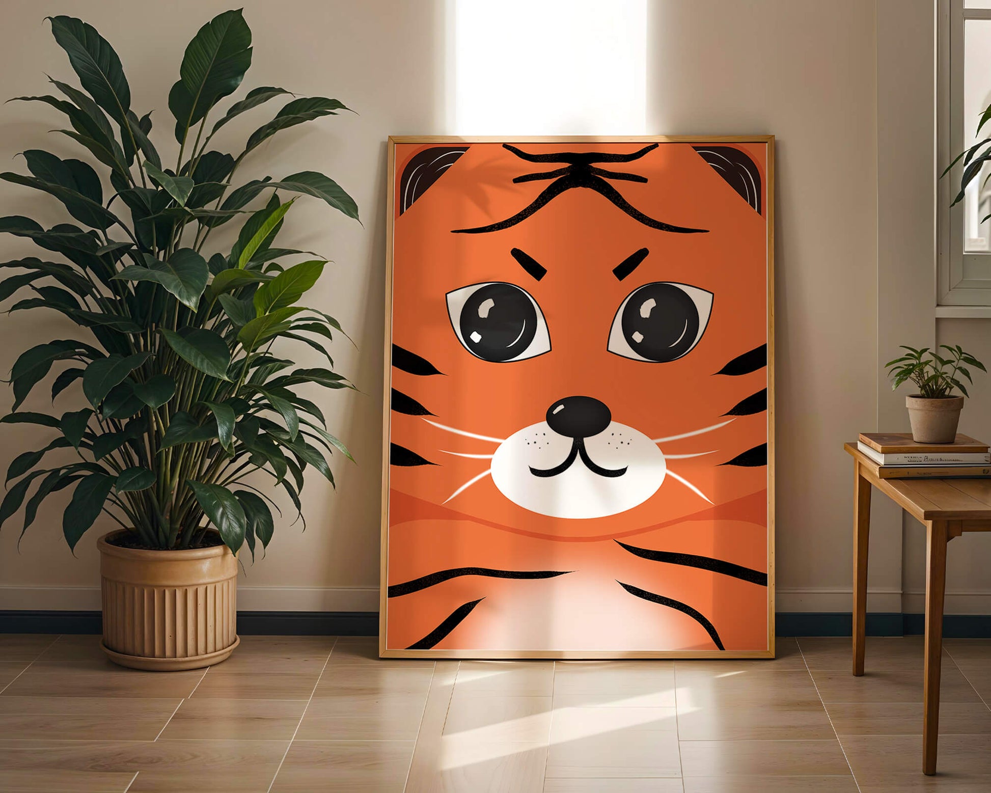 Adorable tiger face illustration with bold features