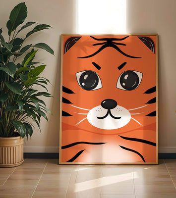 Adorable tiger face illustration with bold features