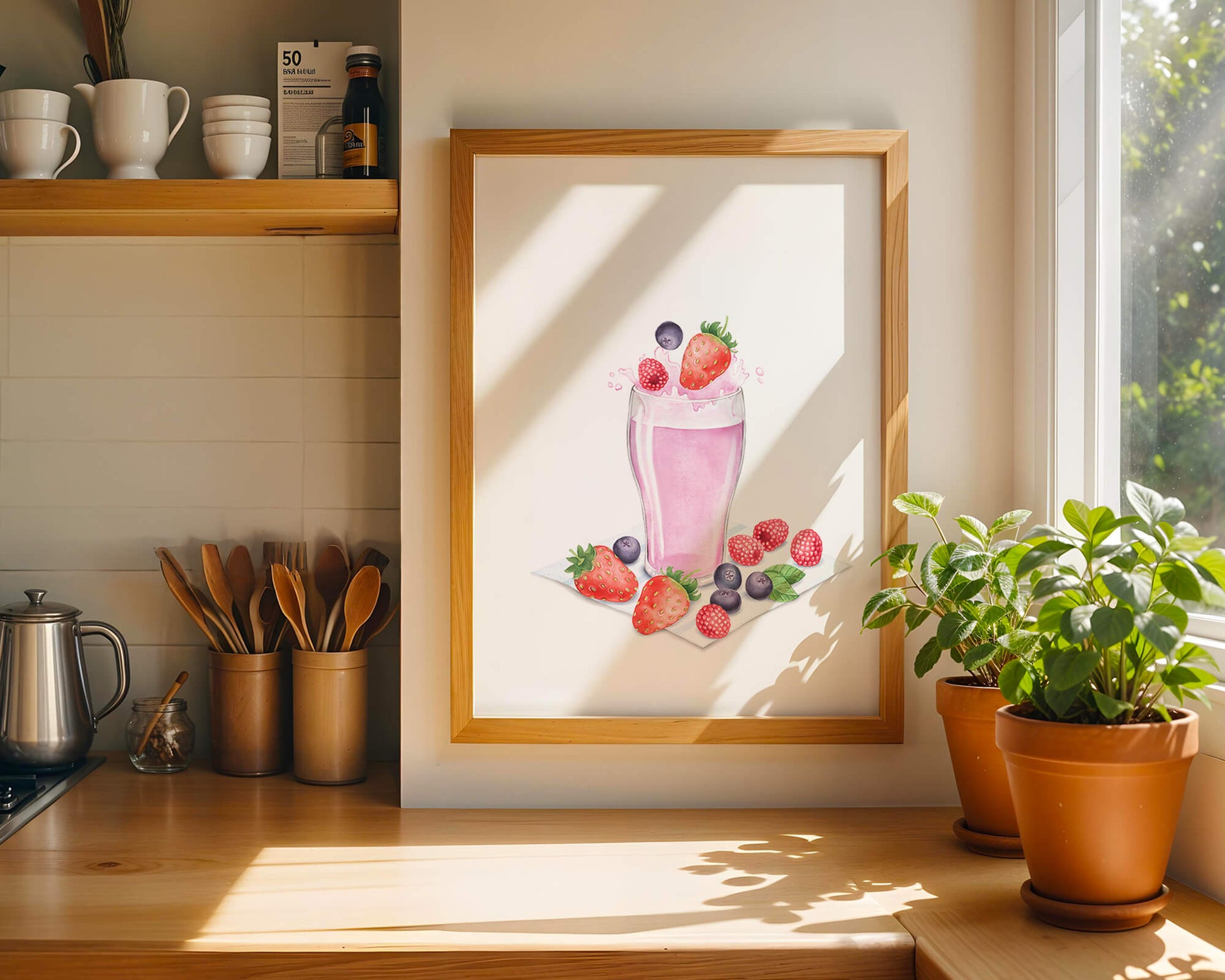 Refreshing berry smoothie with fresh strawberries and blueberries