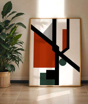 Colorful geometric abstract art with bold black lines