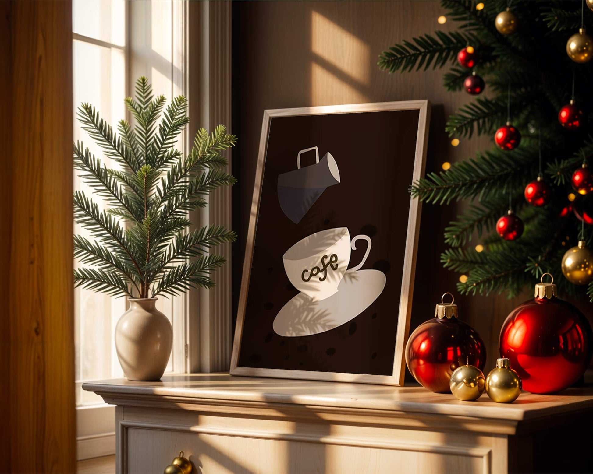 Minimalist coffee cup with pouring pot on dark background