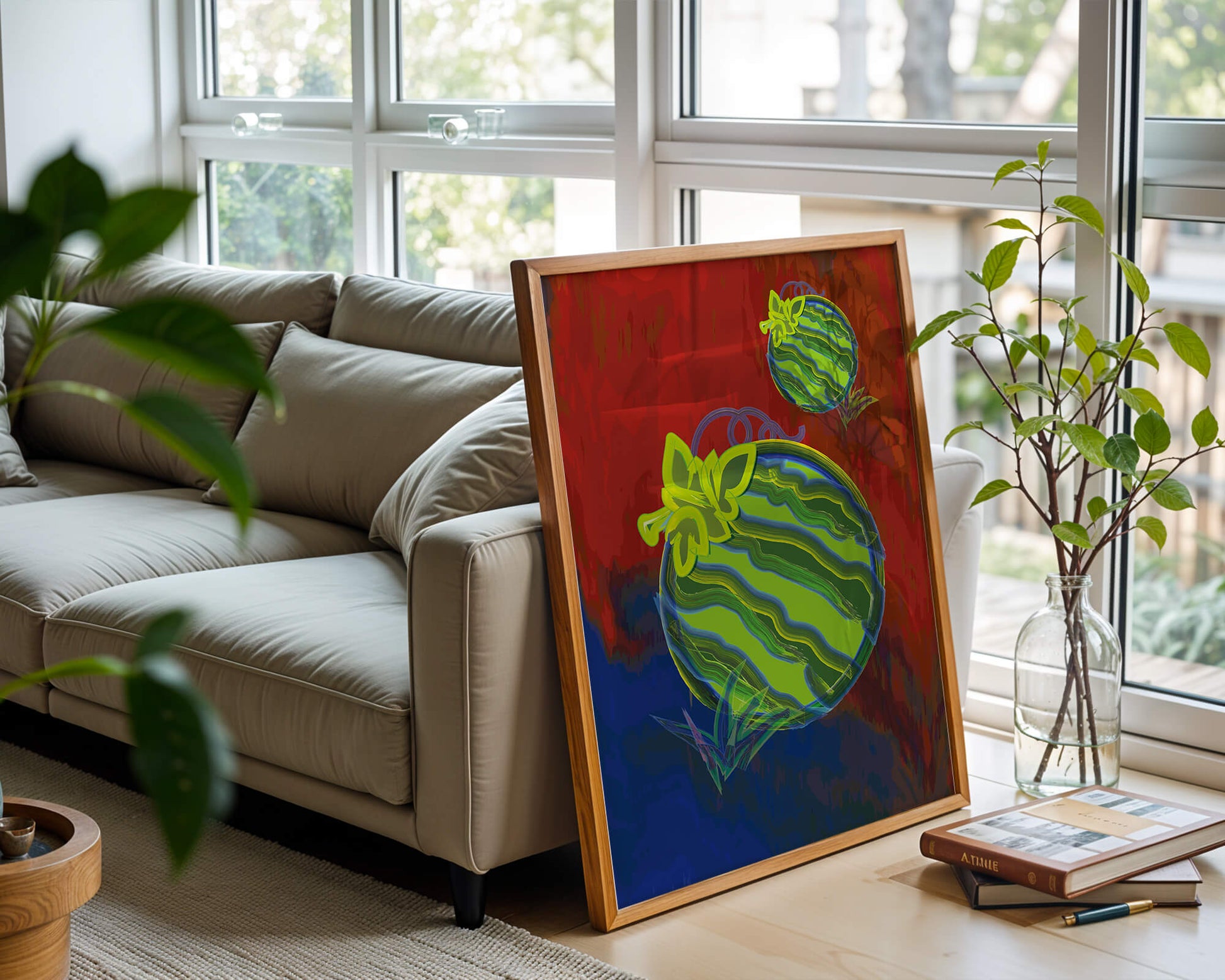 Abstract colorful watermelon artwork with vibrant background