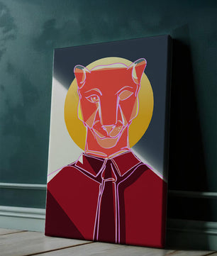 Arte de Puma Geométrico Colorido con Círculo Dorado