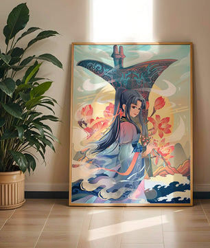 Art fantastique élégant : femme en tenue traditionnelle avec fond floral