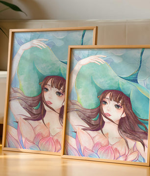 Serene water-inspired portrait of a woman with flowers