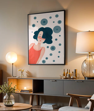 Dreamy Female Portrait with Abstract Circles in Modern Art Style - Mi tienda
