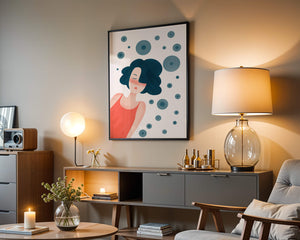 Dreamy Female Portrait with Abstract Circles in Modern Art Style - Mi tienda