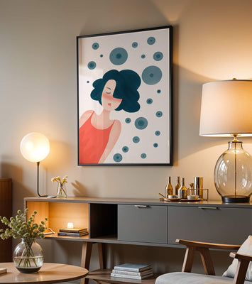 Dreamy Female Portrait with Abstract Circles in Modern Art Style