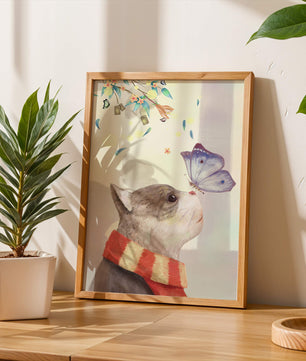 Cat Staring at Butterfly with Floral Elements - Mi tienda